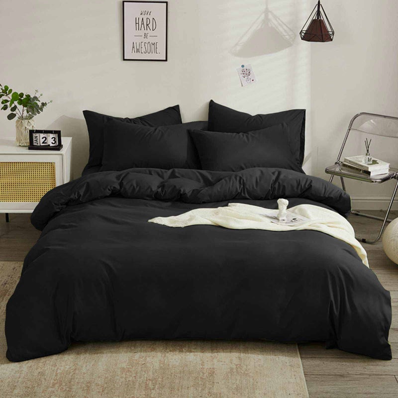 Nanko Queen Duvet Cover Set Black 3pc 90x90 Luxury Microfiber Down Comforter Quilt Bedding Cover with Deco Buttons Zip Closure Ties - Modern Style for Men and Women Chambray Teen - Image 3
